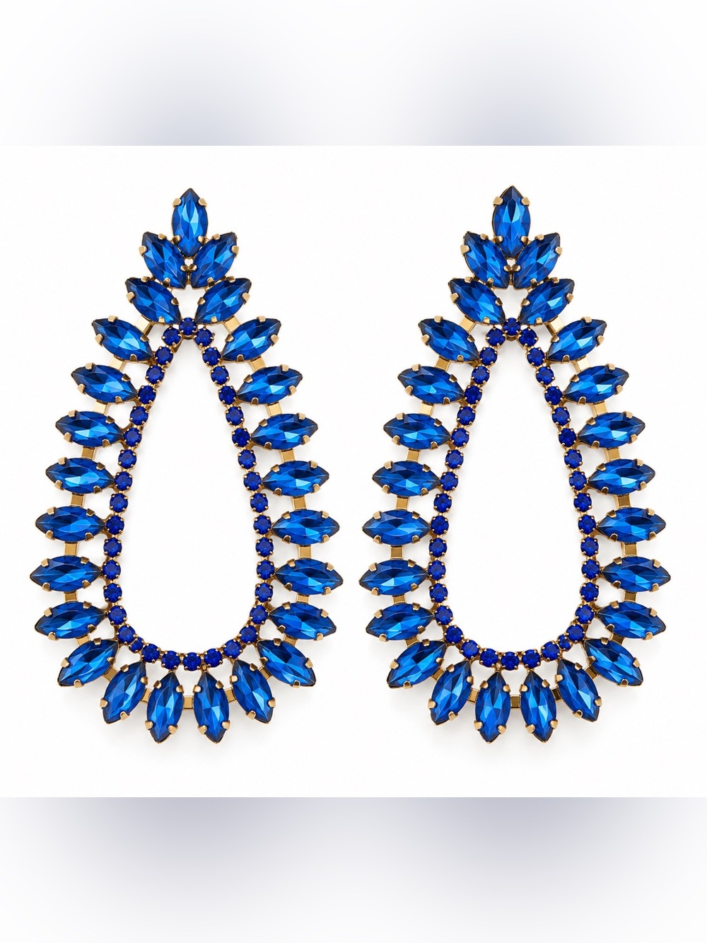 Zara Royal Blue Crystal Teardrop Statement Earrings